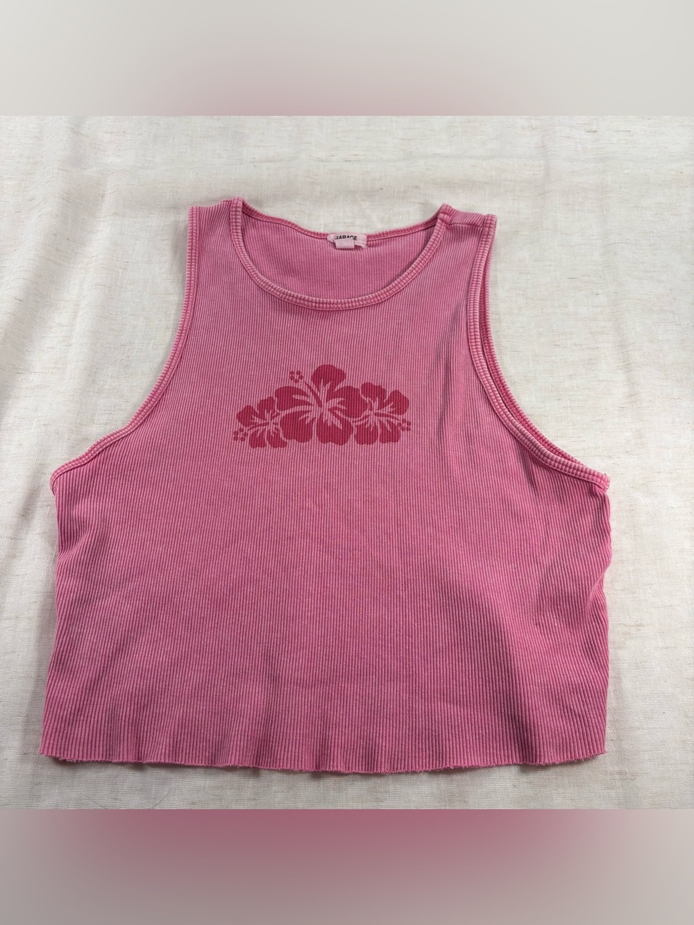 Garage Pink Ribbed Floral Graphic Tank Top - Women